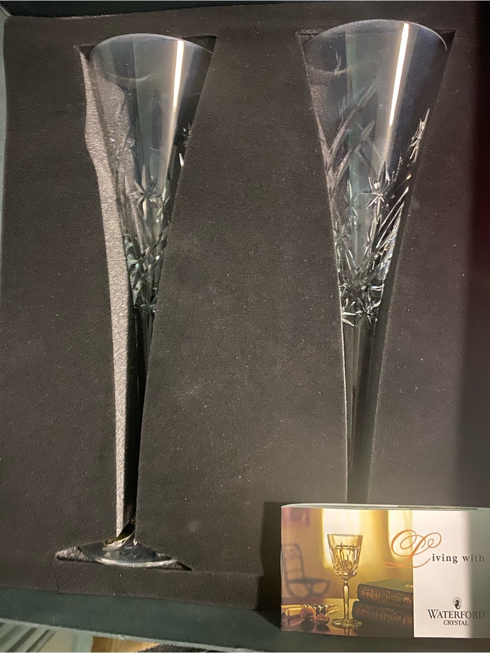 Waterford Clear Etched Crystal Champagne Flutes - Pair